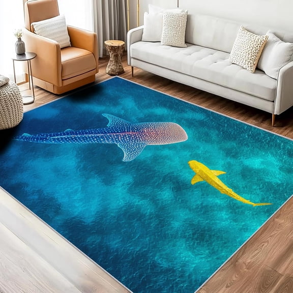 Ocean Animal Whale Shark Area Rugs, Blue Sea Carpet, Washable Non Slip Low Pile Soft Rug for Bedroom Living Room Decor Mat 2ftx3ft