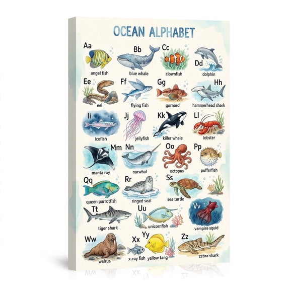 Ocean Animals Alphabet Room Educational Art Canvas