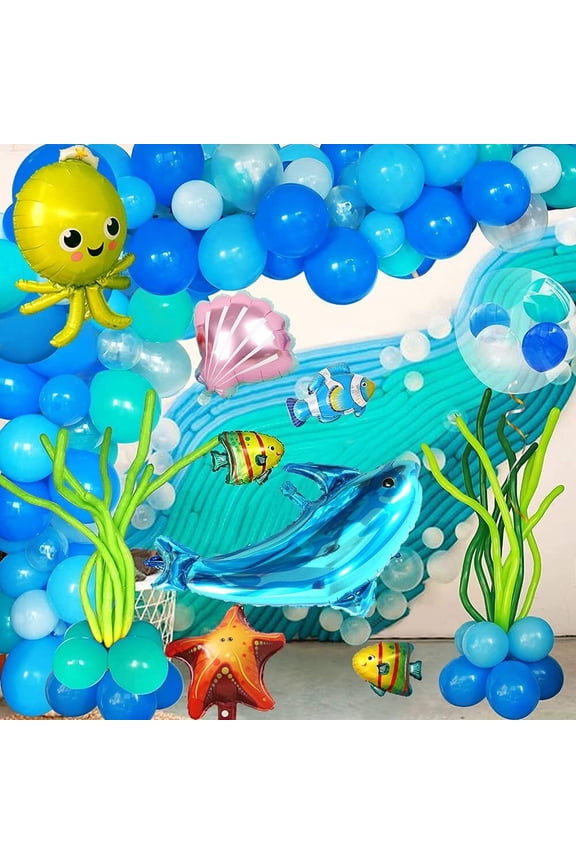 Ocean Animals Birthday Party Decorations for Boy,Blue Party Balloons Garland Arch Kit Undersea Birthday Supplies with Marine Animals Dolphin Starfish Fish Balloon for Boys Kids Baby Shower