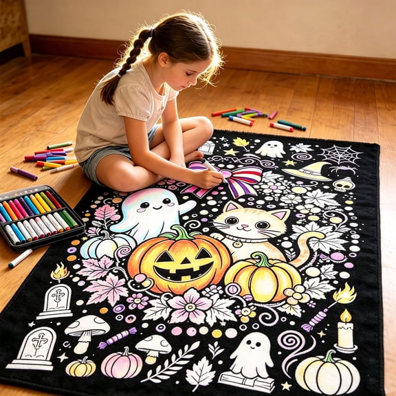 Ocean Animals DIY Coloring Blanket, Washable Markers Included, Soft Art Throw, Educational Family Activity, Bedroom Home Decor, Creative Gift for Children