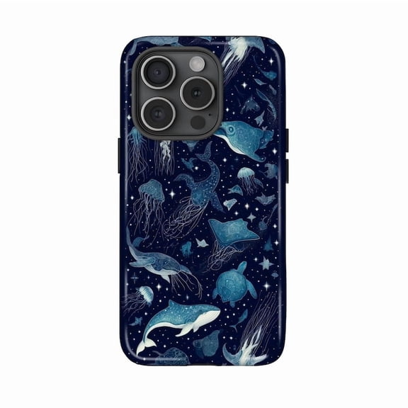 Ocean Animals Deep Sea Whale Turtle Phone Case, Jellyfish Artistic Marine Art, iPhone 17 to 11 Pro Max