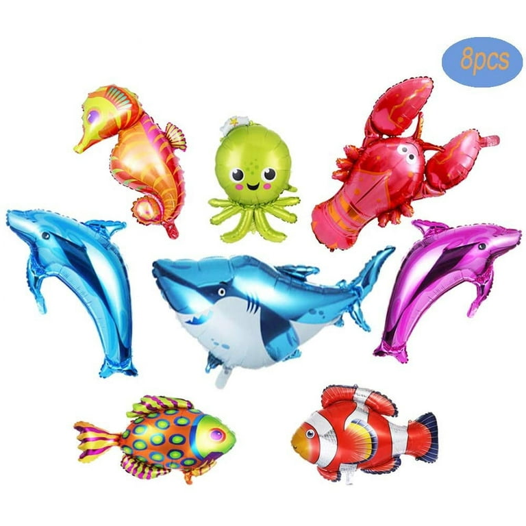 4 Pcs Dolphin/Fish Shape/Shark Foil Balloons (2 Dolphin +2Shark