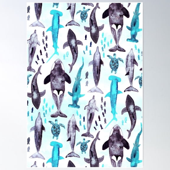 Ocean Animals Poster Wall Art, Modern Wall Decor For Living Room Bedroom, 8x12 UNFRAMED