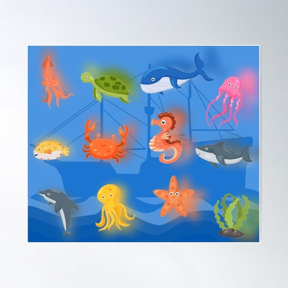 Ocean Animals Poster Wall Art, Modern Wall Decor For Living Room Bedroom, 8x12 UNFRAMED
