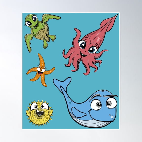 Ocean Animals Poster Wall Art, Modern Wall Decor For Living Room Bedroom, 8x12 UNFRAMED