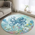 thumbnail image 1 of Ocean Animals Round Area Rug 3.3Ft Washable Circle Rugs for Dining Room Table, Coastal Octopus Jellyfish Seaweed Coral Green Non-Slip Carpet Floor Mats Indoor Outdoor Carpet Runner Home Decor, 1 of 8