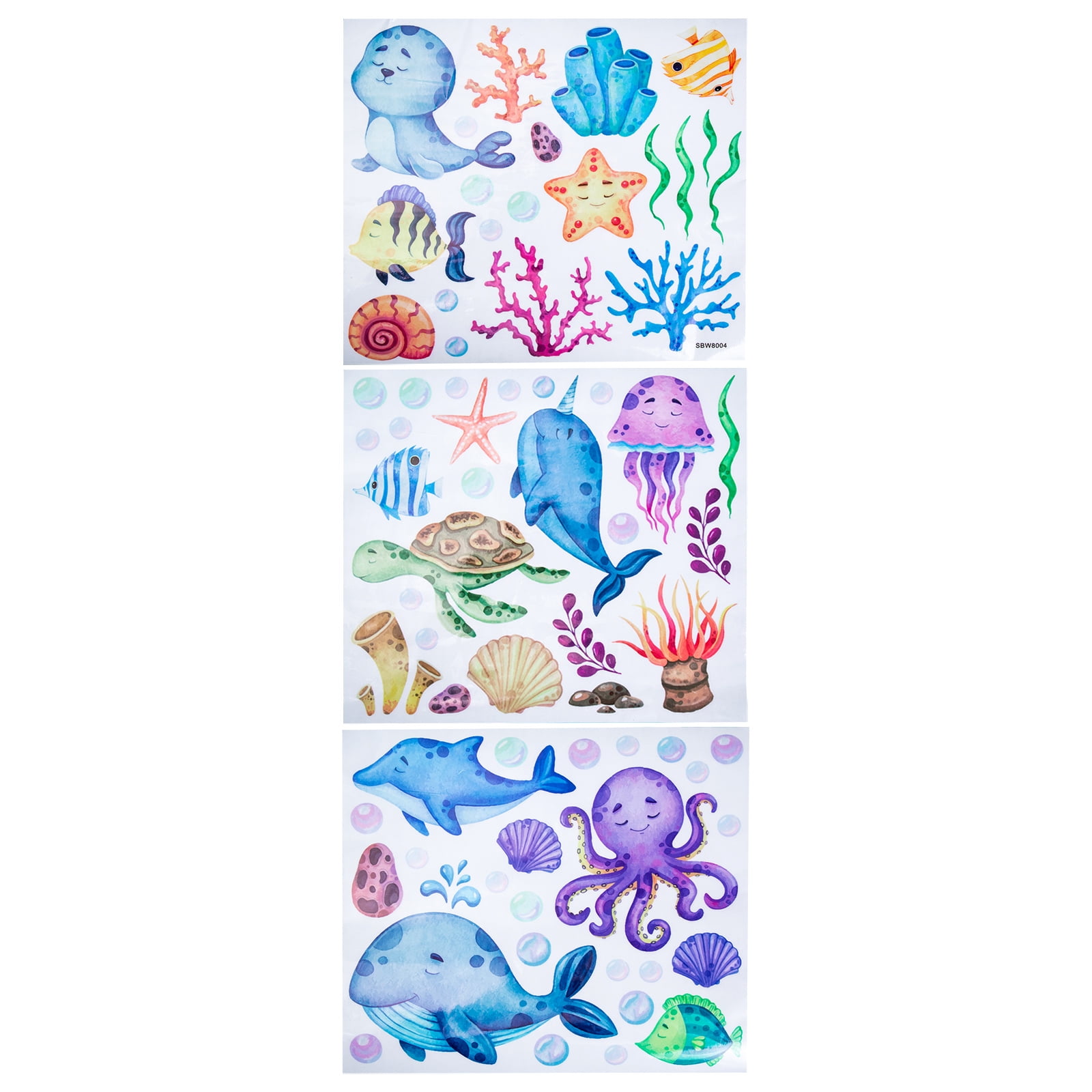 Ocean Animals Static Sticker 1 Sheet Cartoon Underwater Animals Window