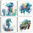 Ocean Animals Wall Art Sea Turtle Jellyfish Wall Pictures Bathroom