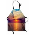 thumbnail image 1 of Ocean Apron Majestic Sunrise in Tranquil Sea Horizon Dawn Rays Clouds Water Reflection, Unisex Kitchen Bib Apron with Adjustable Neck for Cooking Baking Gardening, Orange Purple Blue, by Ambesonne, 1 of 3