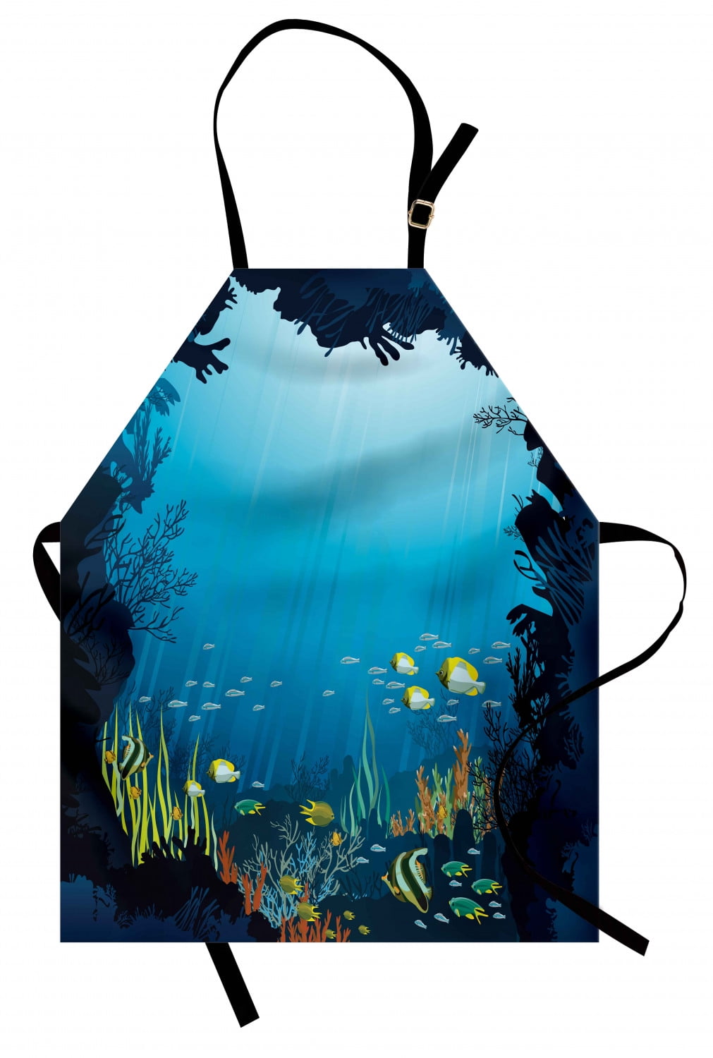 Ocean Apron Topical Underwater Cave Fishes Swimming Marine Coral Reefs ...
