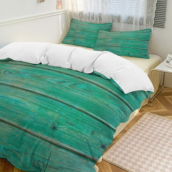 Ocean Aqua Blue Teal Old Wood Turquoise Set Duvet Cover Themed Multicolor Polyester Bedding Set Duvet Cover for Twin Size