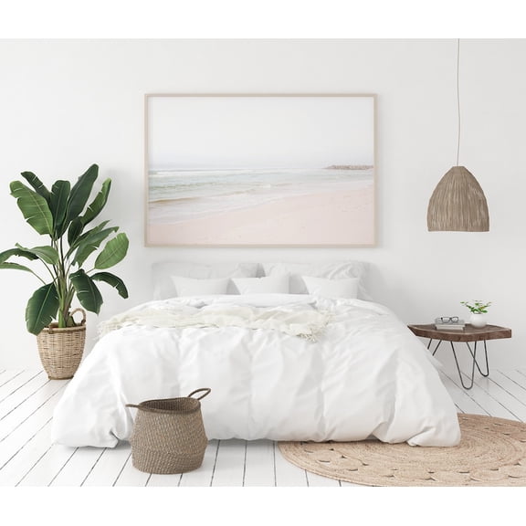 Ocean Art Beach Wall Decor Modern Coastal Scenery Horizontal Muted Pastel Landscape, Stretched Canvas 16x20in