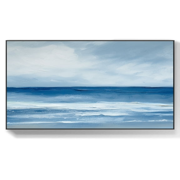 Ocean Art Textured White Waves Big Sky and Sea Picture Large Canvas for Home Simple Seascape for Living Room Wall Decor,Unstretched,Frameless,(51*102cm)20*40Inches