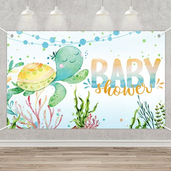 Ocean Baby Shower Photography Backdrop Under The Sea Sea Turtle Boy Party Decoration Starfish Ocean Theme Baby Shower Photo Studio Booth Background Banner for Cake Table Supplies