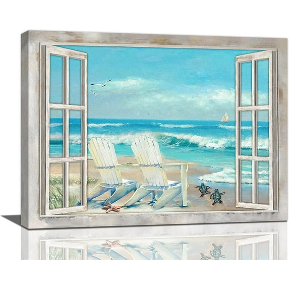 Ocean Bathroom Decor Wall Art Coastal Beach Pictures Wall Decor Sea Coastline Canvas Painting Prints Modern Artwork Home Decoration for Bathroom Bedroom Living Room 12"x16"