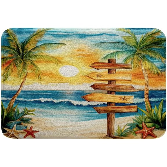 Ocean Bathroom Rugs Nature Sea Waves Bath Mat,Coastal Tropical Trees Doormats for Kids and Adults Seaside Scenery Floor Mats,16"X 24"