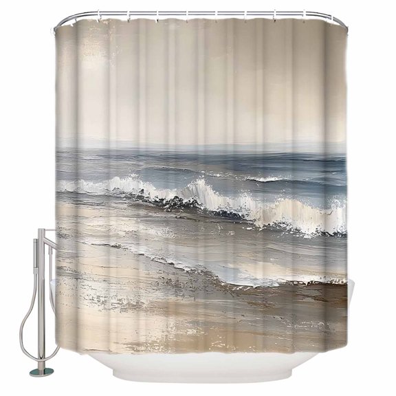Ocean Bathroom Shower Curtains with 12 Hooks Polyester Waterproof Shower Curtain for Stalls and Bathtubs Grey Sky Abstract Beach Minimalism Art Decorative Bathroom Privacy Curtain 48x72 Inches