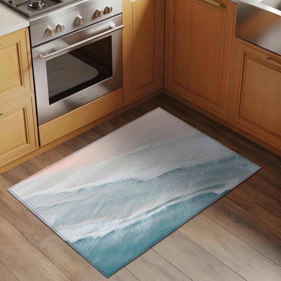 Ocean Beach 2x3 Rug for Entryway Front Door Kitchen Sink Area, Summer Waves Low Pile Washable Non Slip Rectangle Area Rug