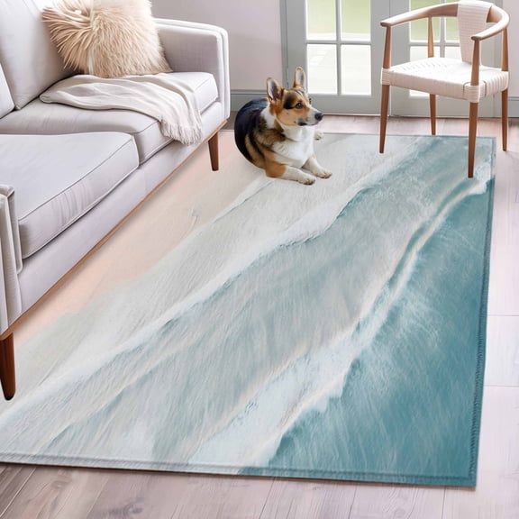 Ocean Beach 4x6 Area Rugs for Living Room, Summer Waves Gradient Boho Non Slip Floor Mat Washable Low-Profile Indoor Carpet for Bedroom, Dining Room, Bathroom