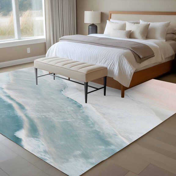 Ocean Beach 6x9 Rug for Dining Room Table and Chair Setup, Summer Waves Low Pile Washable Non Slip Rectangle Area Rug