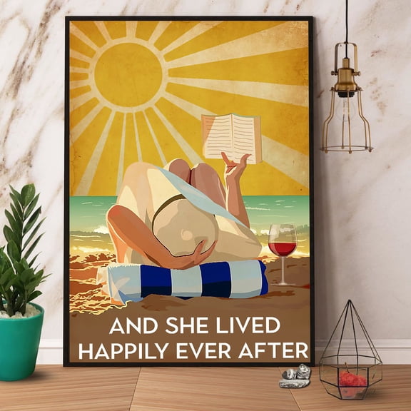 Ocean Beach And She Lived Happily Ever After Poster No Frame Matte Wall Art Decor 11 x 17 Inch Poster