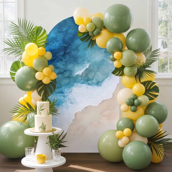Ocean Beach Arch Backdrop Cover, 5FT, Blue Gradient Waves Summer Coastal Spandex Arch Covers Double-Sided Backdrop for Wedding Birthday Party Photo Background Decoration