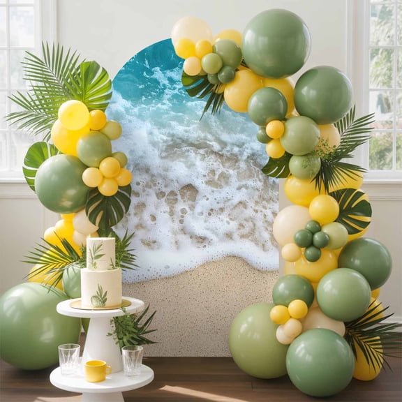 Ocean Beach Arch Backdrop Cover, 5FT, Summer Sand Waves Nature Spandex Arch Covers Double-Sided Backdrop for Wedding Birthday Party Photo Background Decoration