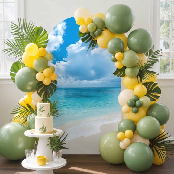 Ocean Beach Arch Backdrop Cover, 7.2FT, Summer Nature Sea Sky Cloud Scenery Spandex Arch Covers Double-Sided Backdrop for Wedding Birthday Party Photo Background Decoration