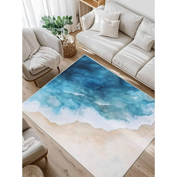 Ocean Beach Area Rug for Bedroom 4x6 Ft Blue Gradient Waves Summer Coastal Super Soft fuzzy Throw Rug Non-Slip Fluffy Plush Indoor Floor Carpet for Living Room Nursery Home Decor