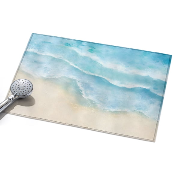 Ocean Beach Area Rugs 2x3ft Gradient Light Blue Ocean Waves Beige Beach Floor Rug Non Slip Low Pile Ultra Soft Throw Carpet for Entryway Indoor Entrance Kitchen Bathroom