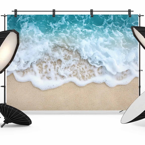 Ocean Beach Backdrop for Photography, Summer Sand Waves Nature Photo Backdrop Portrait Background Party Banner Photo Backgrounds for Studio Booth Props, 7x5ft