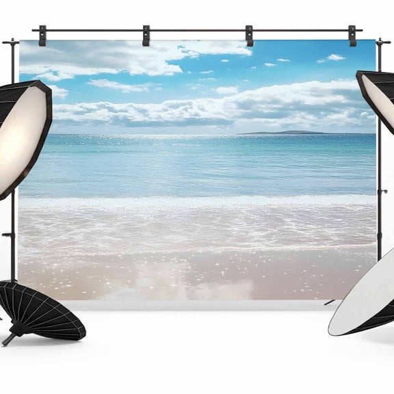 Ocean Beach Backdrop for Photoshoot,Photography Photo Studio Background Wall Backdrop,Natural Blue Sea Waves Sky Cloudy Scenery Back Drop Banner Panel for Portraits Wedding Party Live Streaming 7x5Ft