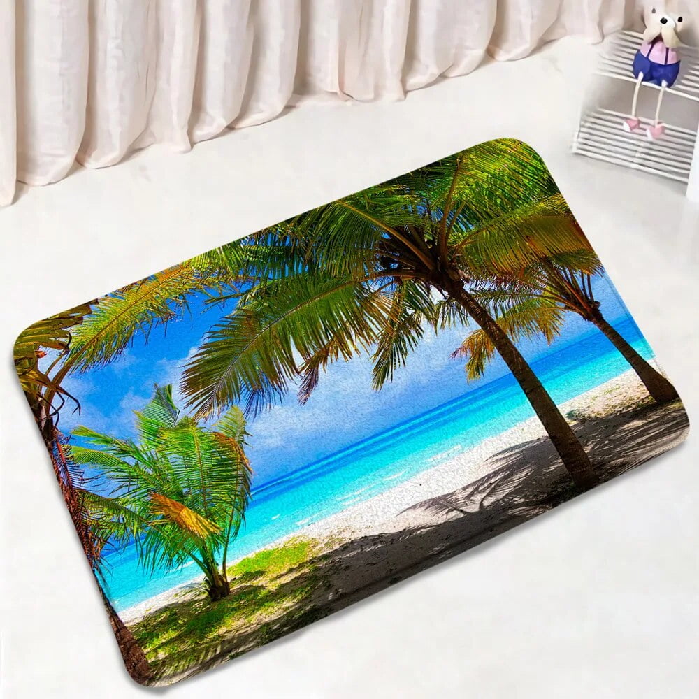 Ocean Beach Bath Mat Set Dusk Island Coconut Tree Nature Landscape Home ...