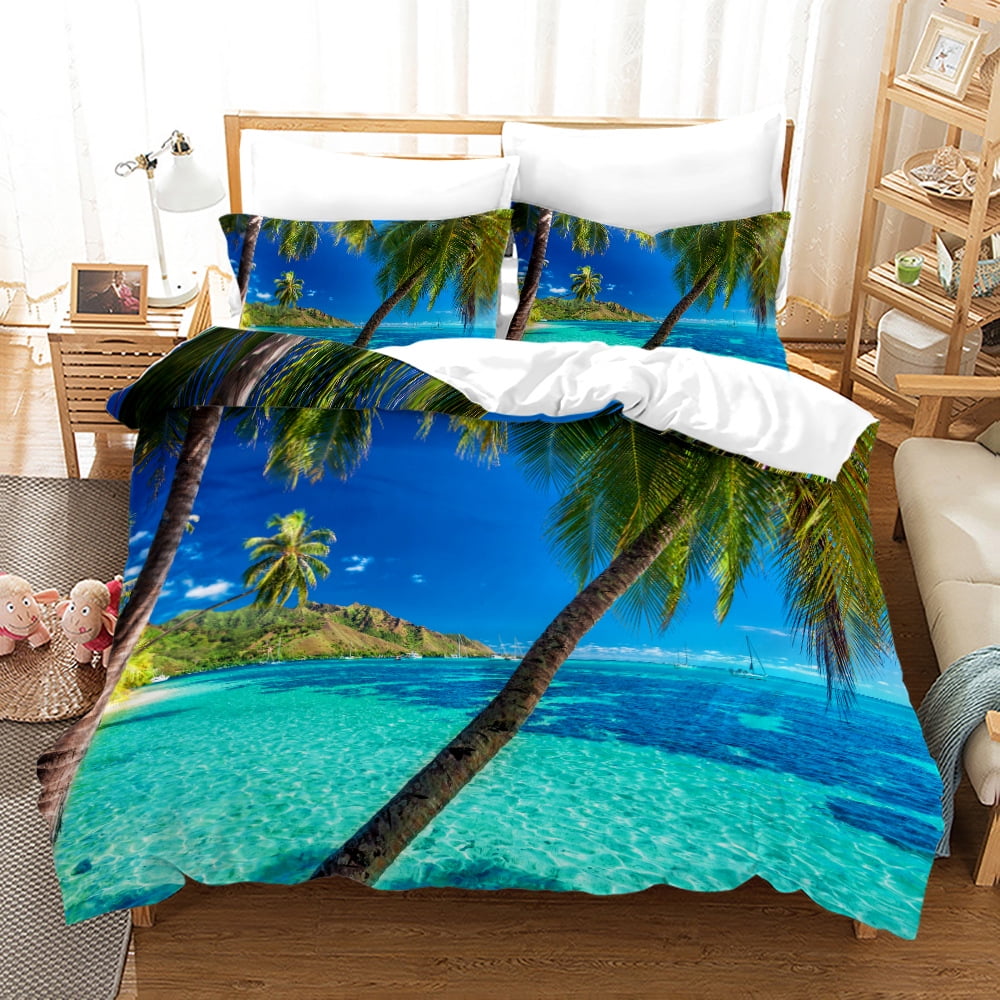 Ocean Beach Bedding Set for Adults Girls Boys Children Coconut Trees