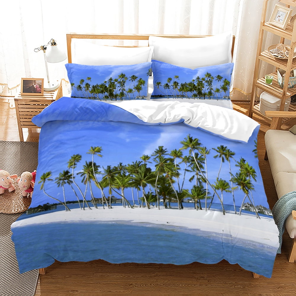 Ocean Beach Bedding Sets Coconut Tree Comforter Cover For Adults Kids