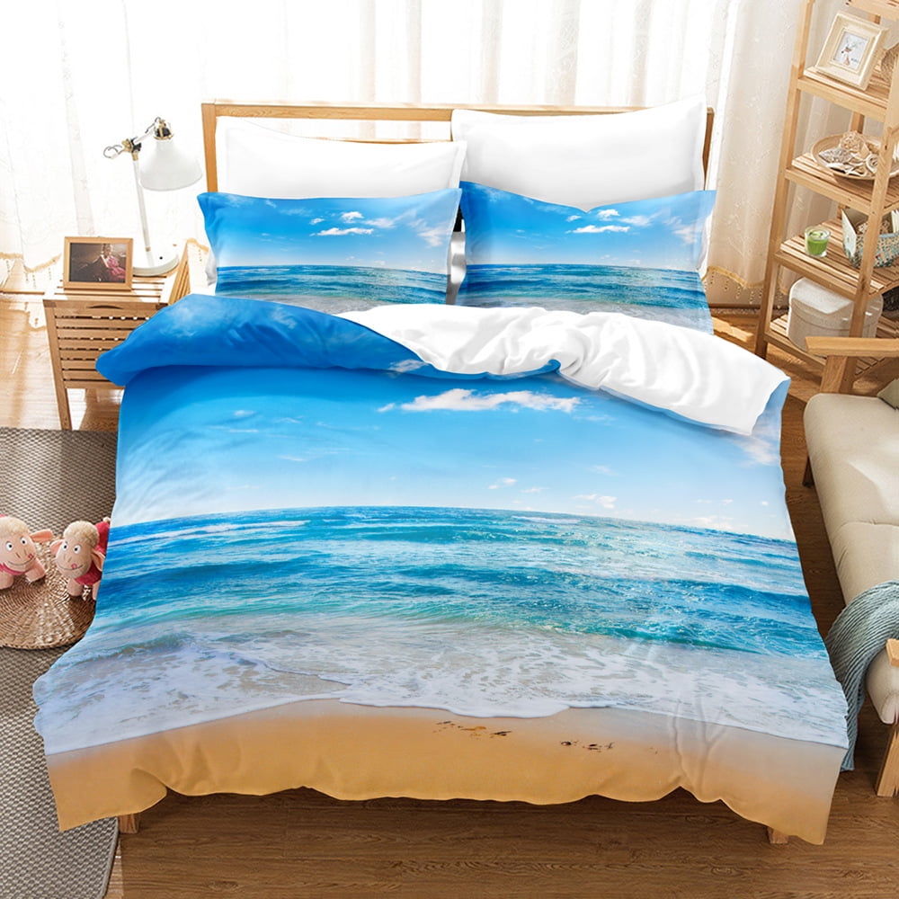 Ocean Beach Bedding Sets Full Size Palm Tree Leaves Duvet Cover Set