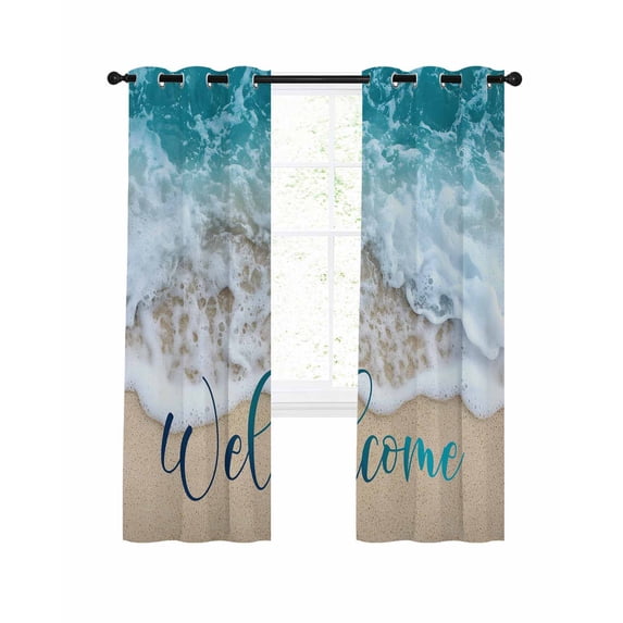 Ocean Beach Blackout Curtains for Bedroom Living Room, Welcome 54 In Long Thermal Insulated Room Darkening Drapes Grommet Window Treatments, 42 x 54 In