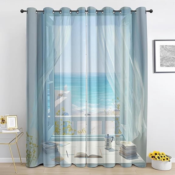 Ocean Beach Blackout Curtains, Window View Curtains & Drapes for Bedroom Living Room, Natural Landscape Grommet Curtain for Sliding Door 53"W x 63"L (Pack of 2)