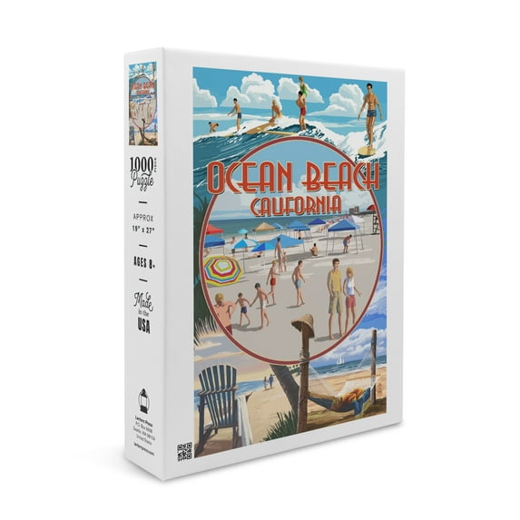 Ocean Beach, California, Beach Montage (1000 Piece Puzzle, Size 19x27, Challenging Jigsaw Puzzle for Adults and Family, Made in USA)