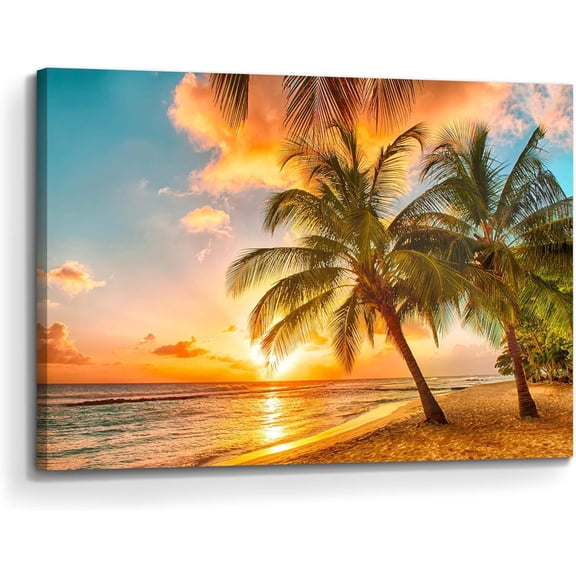 Ocean Beach Canvas Wall Art: Coastal Picture Seaside Sea Wave Print Decor Sunrise Seascape Artwork Relaxing Bedroom Living Room Home Office Painting Decoration