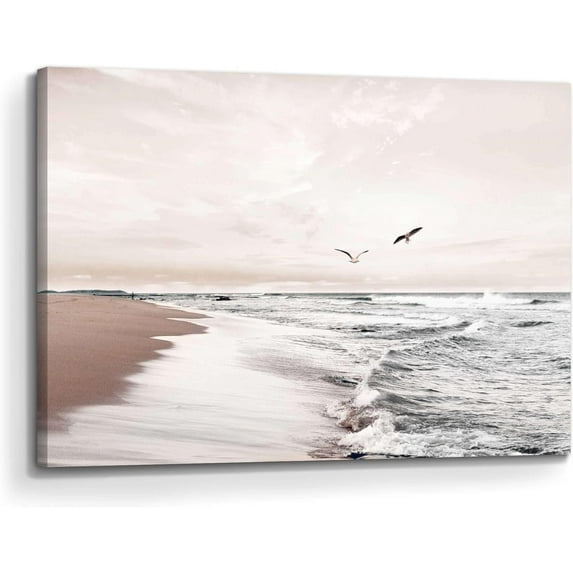 Ocean Beach Canvas Wall Art: Coastal Picture Seaside Sea Wave Print Decor Sunrise Seascape Artwork Relaxing Bedroom Living Room Home Office Painting Decoration