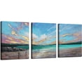 thumbnail image 1 of Ocean Beach Canvas Wall Art Coastal Summer Painting Blue Sky Bathroom Pictures, Teal Landscape Sunset Panoramic Artwork Framed for Living Room Bedroom Kitchen Dinning Room Decor 12"x16"x3 Panels, 1 of 7