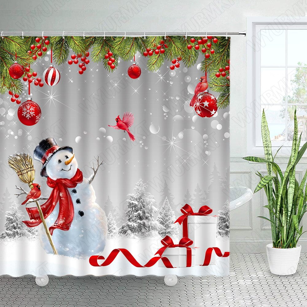 Ocean Beach Christmas Shower Curtains Palm Leaves Xmas Trees Gift