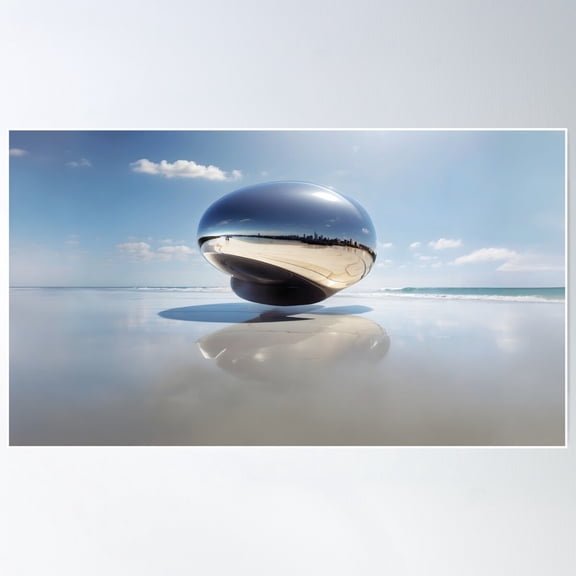 Ocean Beach Chrome Ufo Poster Wall Art, Modern Wall Decor For Living Room Bedroom, 16x24 UNFRAMED