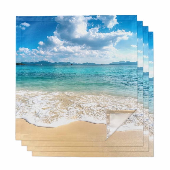 Ocean Beach Cloth Napkins, Blue Sky Waves Sand Horizon Shore Summer Washable and Reusable Dinner Napkins Set of 4, Table Napkin for Kitchen Party Birthday Wedding Hotel Housewarming 20"x20"