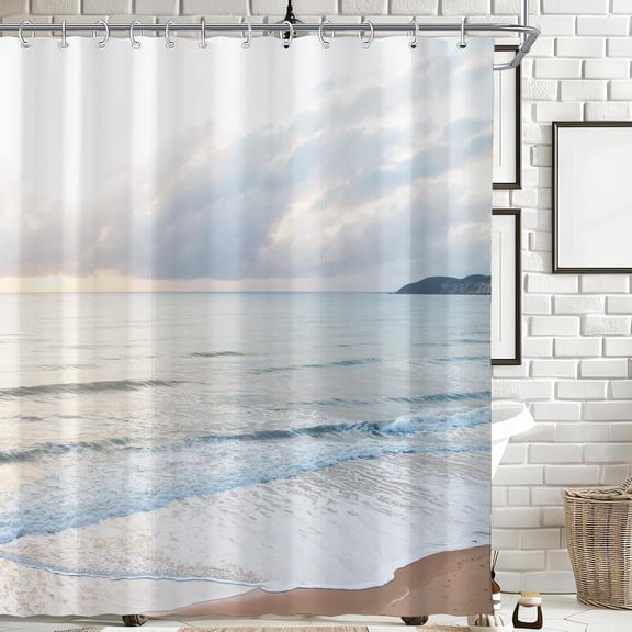 Ocean Beach Coastal Sea Scene Shower Curtain Seaside Nautical Summer Beachy Landscape Hawaiian Aesthetic Waves Seacoast Decor Transform Your Bathroom into a Tropical Paradise Waterproof Po