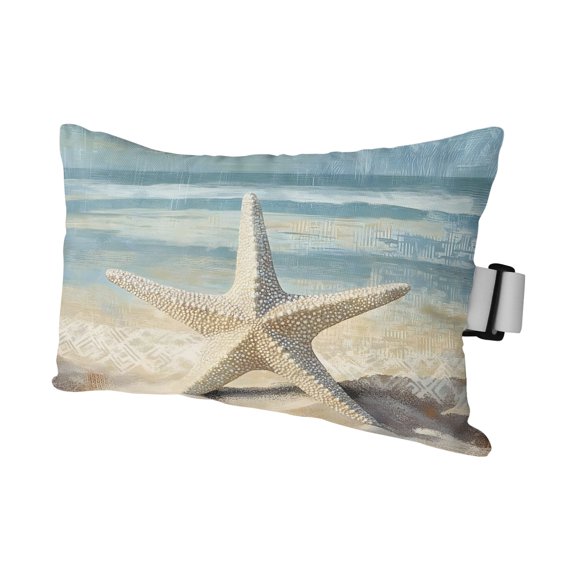 Ocean Beach Coastal Starfish Outdoor Pillow for Chaise Lounge Chair,Retro Marine Theme Waterproof Headrest Lumbar Pillows with Insert&Elastic Strap for Patio Pool Garden Chairs Decor,1 Pack