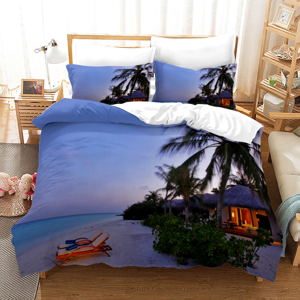 Ocean Beach Comforter Cover Duvet Cover Tropical Coconut Tree Bedding