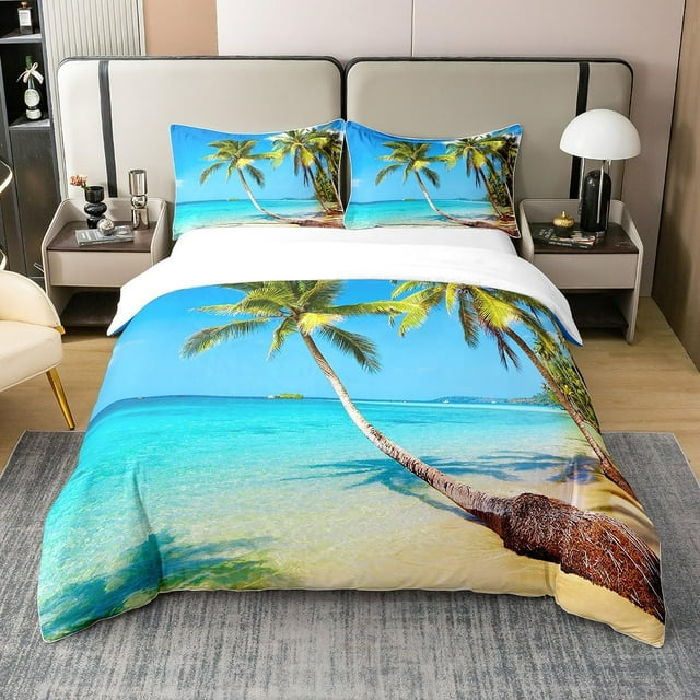 Ocean Beach Comforter Cover,Hawaiin Palm Tree Duvet Cover,Summer