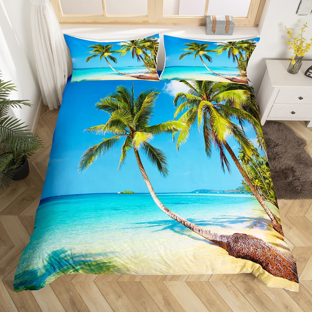 Ocean Beach Comforter Cover Queen Size, Hawaiin Palm Tree Duvet Cover ...